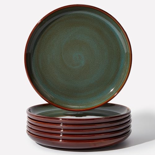 Image of Pokini Ceramic Dinner Plates Set of 6, 10inch Salad, Dessert Plates Dishes | Reactive Glaze Stoneware Dish Set, Dinner Plate for Dessert, Salad, Appetizer, Microwave & Dishwasher Safe, Scratch Resistant