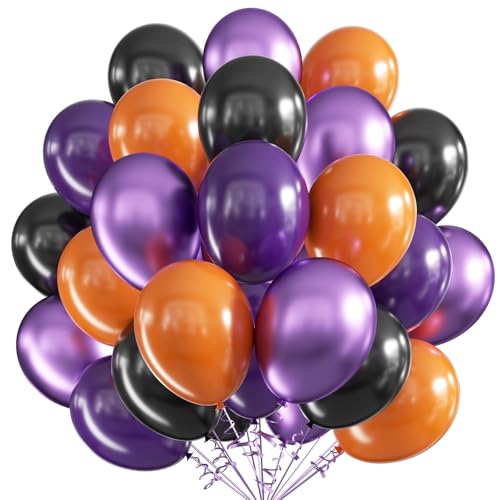 Ballon d'Halloween Set, Ballons Anniversaire, 60 Pièces 12 pouces Ballons de Baudruche, Noir Orange Violet Latex Ballons Helium Ballons Party Ballons Pour Mariage Anniversaire Fête Baby Shower