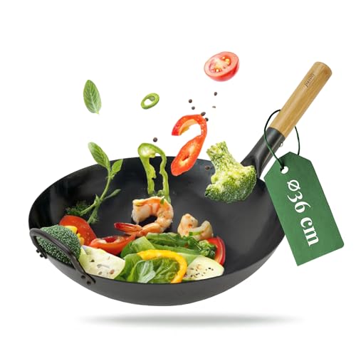 pasoli handgehämmerter Wok + gratis Rezepte eBook - voreingebrannt - traditionelle Asiapfanne -...