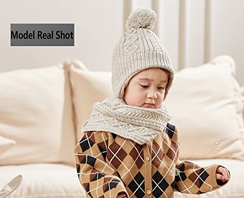 Image of LMLALML Boys Winter Hat Earflap Knitted Beanie for Kids Warm Fleece Lined Thicken Hat for Baby