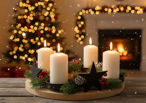 KAMACA XL Adventskranz aus Aluminium und Mangoholz Kerzenhalter für 4...