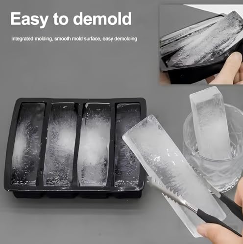 Image of CIPLA PLAST Large Ice Cube Molds, Big Round Water Ice Cube Trays for Freezer, Easy to Fill & Release (Rectangle 4 Cube Set - 2)