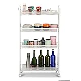Rackaphile 4-Tier Slim Slide Out Storage Tower Rack Mesh Rolling Organization Serving Cart Shelf for Narrow Spaces Roller, White (4-Tier)