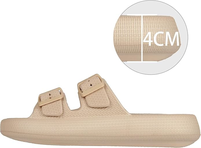 Image of Women Adjustable Open Toe Slide Sandals Classic Ultra Soft EVA Footbed Summer Designed to Fit Flat Buckle Sliders for Women & Girls