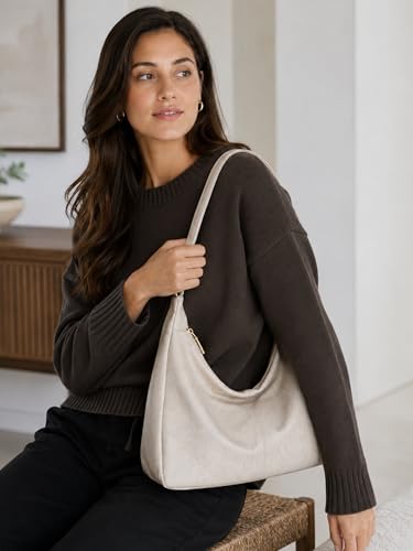 Image of Slouchy Shoulder Bag for Women, Foldable Crossbody Hobo Purse in PU Leather | Adjustable strap, polycotton lining, five organized pockets, fits up to a 12.9-inch tablet