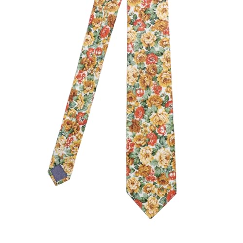 Image of Cotton Floral Ties for Men 2.76 inch Men's Skinny Tie Linen Flower Printed Neck Tie for Wedding Dating Party