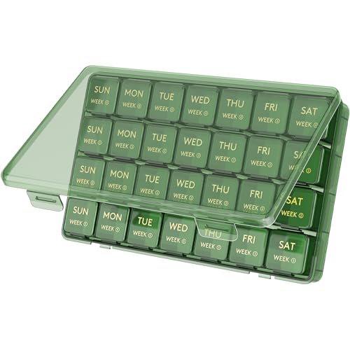 Image of Lifewit Monthly Pill Organizer Once a Day, 28 Day Pill Box, Green, 28 Grids