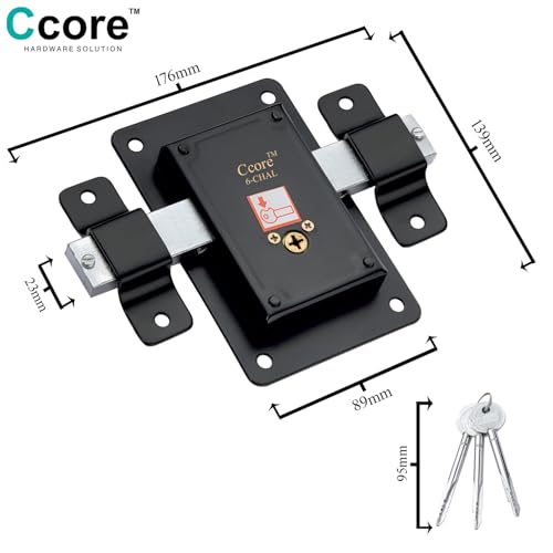 Image of Ccore Star Key Shutter Lock - Heavy-Duty Iron Security Lock for Shutters, Doors, Shops, Homes, Offices - Rust & Impact Resistant, High-Security with 3 Star-Shaped Keys (6 Turn)