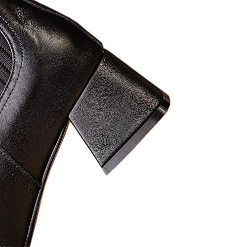 TinaCus Women's Handmade Genuine Leather Stretch Slip On Square Toe Chunky Heel Ankle Boots3