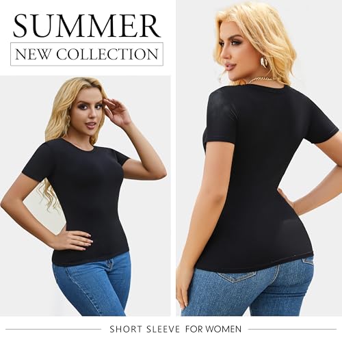 3/5 Pack Crew Neck T Shirts for Women Daily Casual Womens Fitted Tshirt Basic Tops for Women Stretchy Womens Tees2