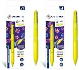 OSAMA 4 Multi Neon - Penna Multicolore a Sfera 1.0 mm, Penne Colorate 4 Colori Personalizzate Inchiostro Nero Blu Rosso e Giallo Fluo (Mina 1.6 mm), Cancelleria Scuola Ufficio Università e Cartoleria