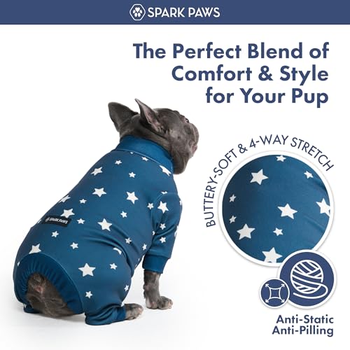 Image of Spark Paws Dog Pajama, Dog Recovery Suit Male, Onesie, Ultra-Soft and 4-Way Stretch, for Small Medium and Large Breed - Stars - S