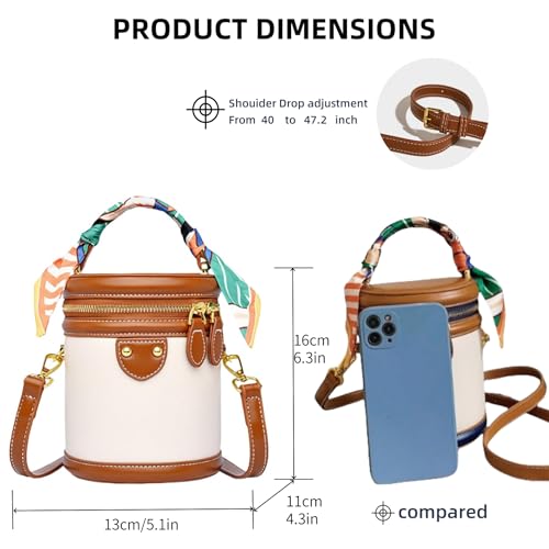 Colorblock Bucket Bag For Women, 2025 New Summer Niche Design Cylinder Bag,Ribbon Handle, Fashionable Crossbody Bag3