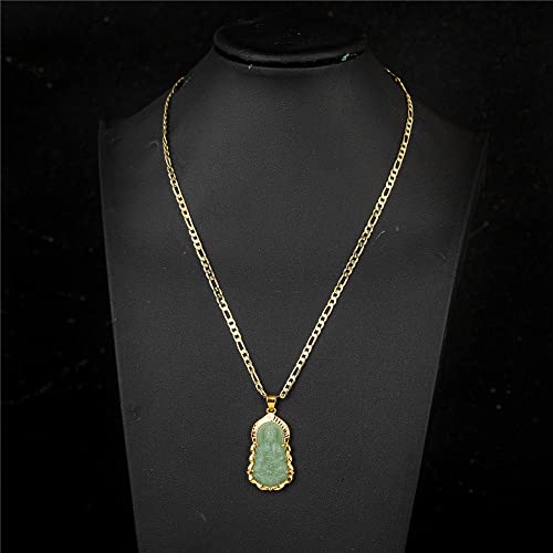 kelistom 18K Gold Plated Green GUANYIN Buddha Pendant Necklace for Women Men Buddhist Ornament Maitreya Buddha Amulet Hinduism 3MM Flat Figaro Necklace Chain4