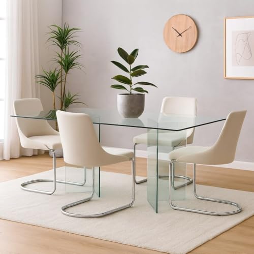 Dmora Tavolo Fisso AlcalalaRe, Tavolo da Pranzo, Tavolo per Cucina, Scrivania Rettangolare da Ufficio, 180x90h78 cm, Trasparente