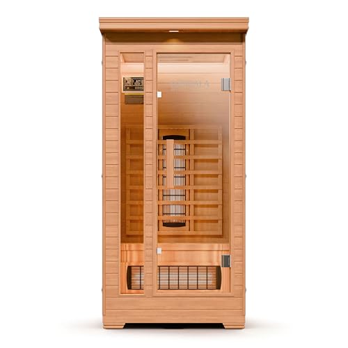 di volio Infrarotsauna Loimaa I, Infrarotkabine für 1 Person, aus Holz, Vollspektrumstrahler, LED-Farblichttherapie & Ionisator, 190x90x90 cm, (1-Person)