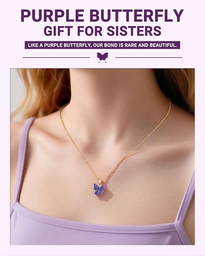UNGENT THEM Always My Sister Forever My Friend Purple Butterfly Necklace for Sister Birthday Christmas Valentines Mothers Day Gifts3