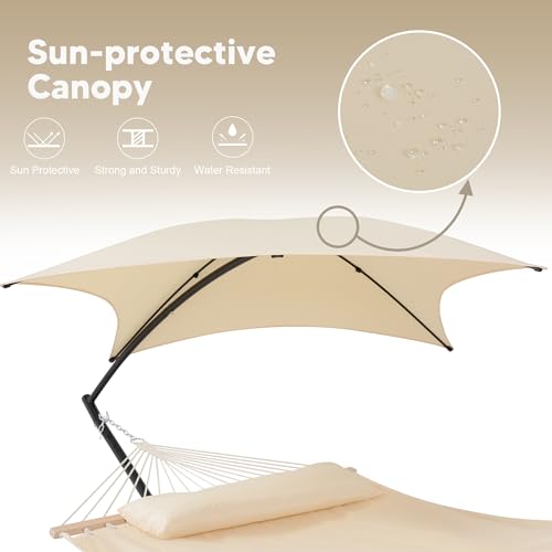 Image of SUNCREAT Portable Outdoor Hammock with Stand, Sun-Protective Canopy, Beige