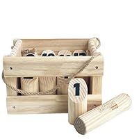 Number Kubb Toss Game Stick Throwing Game made of Hardwood (with Wooden Crate, Lawn)