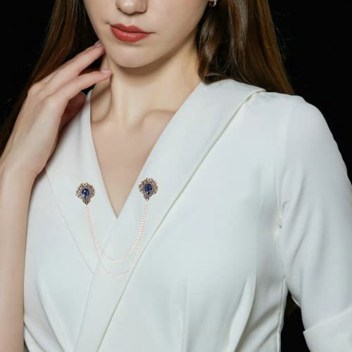 Image of Antique Collar Clips Brooches Lapel Pins for Women Girls Unisex Vintage Elegant Enameled Flower Imitation Pearl Blue Rhinestone Layered Tassel Chain Drop Dangling Necktie Tie Shawl Scarf Dress Accessories Jewelry Christmas Birthday
