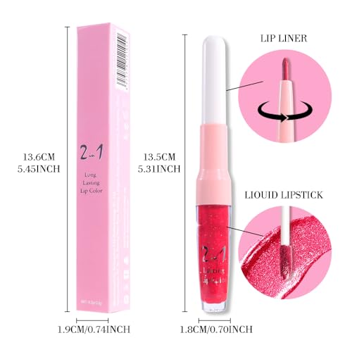 Image of evpct Crushed Ruby Red Metallic Glitter Lip Liner and Lipstick Combo Lip Gloss Stain Set Makeup for Women Long Lasting Waterproof 24, Red Frosted Metallic Shimmer Glossy iridescent Liquid Lipstick 18