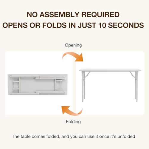 Image of TEMI Long Computer Desk Folding Table - 55.1 inch Foldable Office Desk, No Assembly, Perfect Writing Table for Bedroom or Apartment, Portable Large Desk or Study Table with Compact Design, White Ash