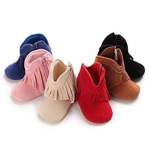 SOFMUO Baby Girls Cowboy Tassel Boots with Side Zipper Moccasins Non Slip Infant Booties Suede Toddler First Walker Shoes2
