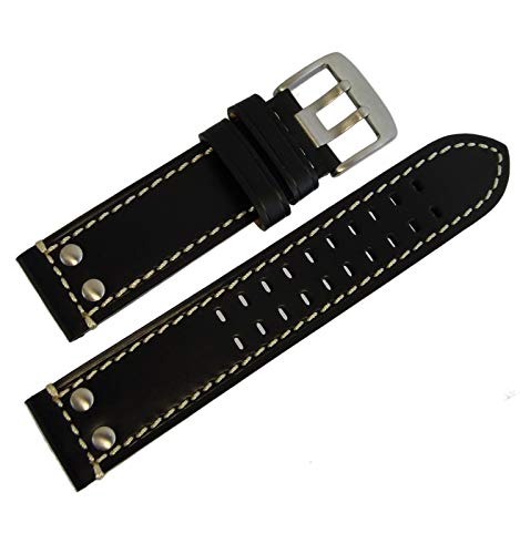 Hadley-Roma MS915 Black Luminox Style Leather Replacement Watch Band Strap 22mm