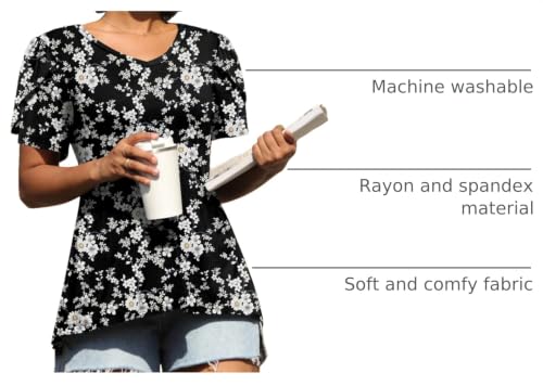 Image of CATHY 2026 Women Tops Summer Short Sleeve Tunic V Neck T-Shirts Loose Casual Floral Blouse S-4XL