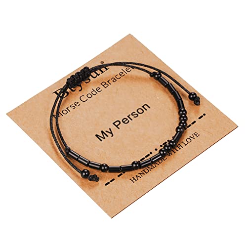 Morse Code Bracelets for Women Inspirational Gifts for Her Adjustable Black Adjustable Braided Men Bracelets Motivational Best Friend Birthday Gifts for Sister Daughter Mom Dad Christmas Jewelry…