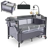 Photo Gallery gymax lettino culla fianco letto, con fasciatoio, morbido cuscino, giocattoli appesi e spazio di stoccaggio, regolabile in altezza, box per neonato, 2 ruote e borsa per viaggio (grigio) Photo Gallery gymax lettino culla fianco letto, con fasciatoio, morbido cuscino, giocattoli appesi e spazio di stoccaggio, regolabile in altezza, box per neonato, 2 ruote e borsa per viaggio (grigio)