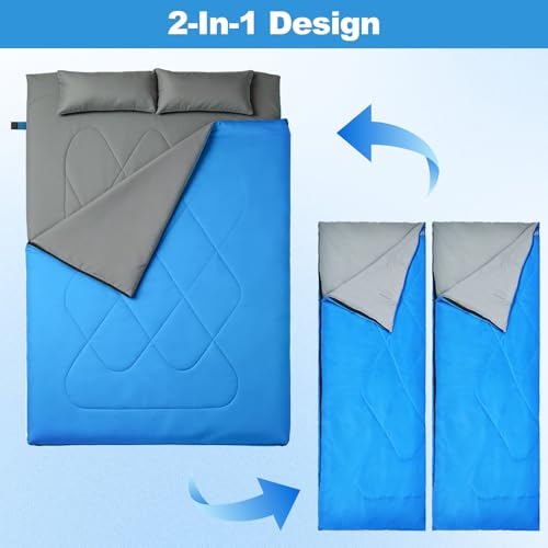 Double Ultralight Sleeping Bag, Compact Waterproof Warm Weather Lightweight Sleeping Bag with Compression Sack for Camping Backpacking Hiking Travel miniatura 3