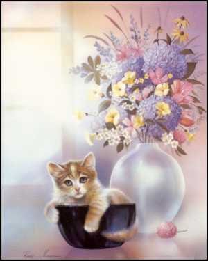 Kitten - Cup of Trouble! Cat - Paper Tole 3D Decoupage Craft Kit Size 16x20 inches K50312 (The Additional Pictures Show Examples This Craft Kit Assembled and Framed in a Shadow Box Frame)