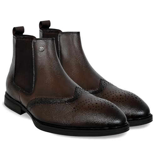 Image of Allen Cooper Men's Black /Tan Leather Chelsea Boots - Stylish Formal & Casual Wear