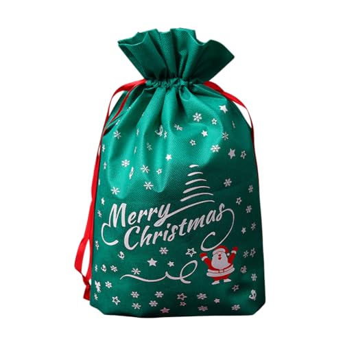 クリスマス ラッピング 巾着袋 しっかりとした不織布 ギフトバッグ プレゼント包装 ラッピング サンタ クリスマスツリー 2枚セット (2.大緑 サンタ)