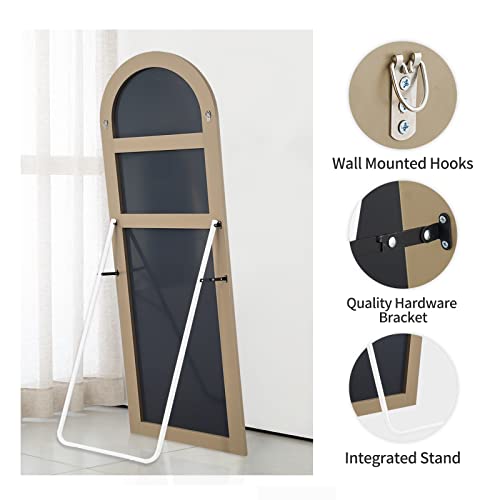 Image of NeuType 65 inchx22 inch Arched Full Length Mirror Large Arched Mirror Floor Mirror with Stand Large Bedroom Mirror Arched Shape Wall Mounted Mirror Hanging or Leaning Against Wall, Wood Frame, Burlywood
