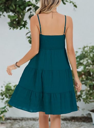 RANPHEE Womens Casual Summer Spaghetti Strap Smocked A Line Beach Vacation Sun Dress Above The Knee2