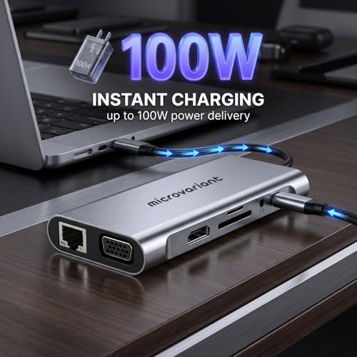 Image of Cport 11-in-1 TypeC Docking Station, Aluminum Type C Adapter with 4K Hdmi, Vga, 1GBPS Ethernet Rj45, 4X USB 3.0, USB-C Power Delivery, 3.5Mm Audio, Tf /Sd Card Reader for Mac /Pc /Laptop