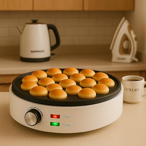 Mini Pancake Maker 22pcs 1000W | Non-Stick Surface | Mini Pancake Maker | Overheat Protection System (White)