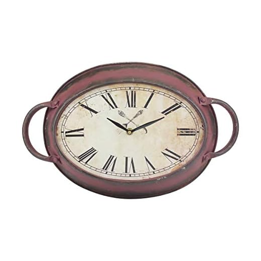 Stonebriar Rustic Farmhouse Oval Battery Operated Metal Wall Clock with Red Rust Finish