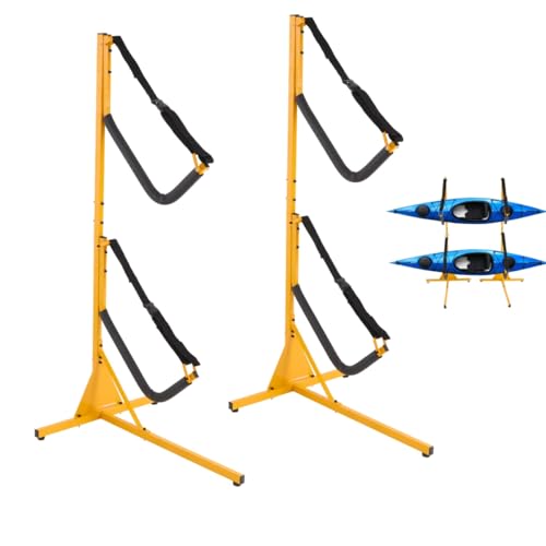 JAYGOVAN Kayak Storage Rack, Heavy Duty Freestanding Dual Storage Rack with Padded Arms and Adjustable Width Carrier Stand for Indoor Outdoor Kayaks SUP Paddle Boards and Canoes, Load Weight 240 LBS
