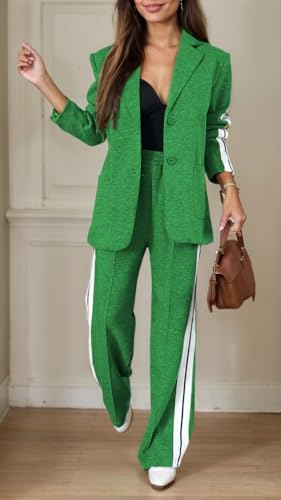 Women's Fall 2 Piece Blazer Outfits Dressy Casual Oversized Button Up Jacket Wide Leg Long Pants Suit Set with Pockets2