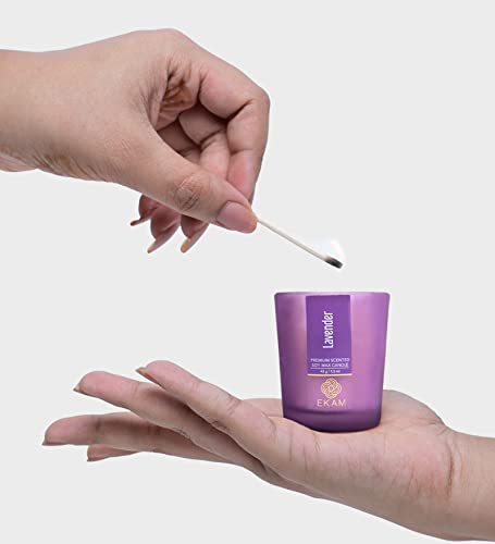 Image of EKAM Lavendar Votive Soy Wax Scented Candle, 40 Grams, 10 Hours Burn Time| Long Lasting Premium Candles | Ideal for Home Decor | Gifting & Aromatherapy (Pack of 12)