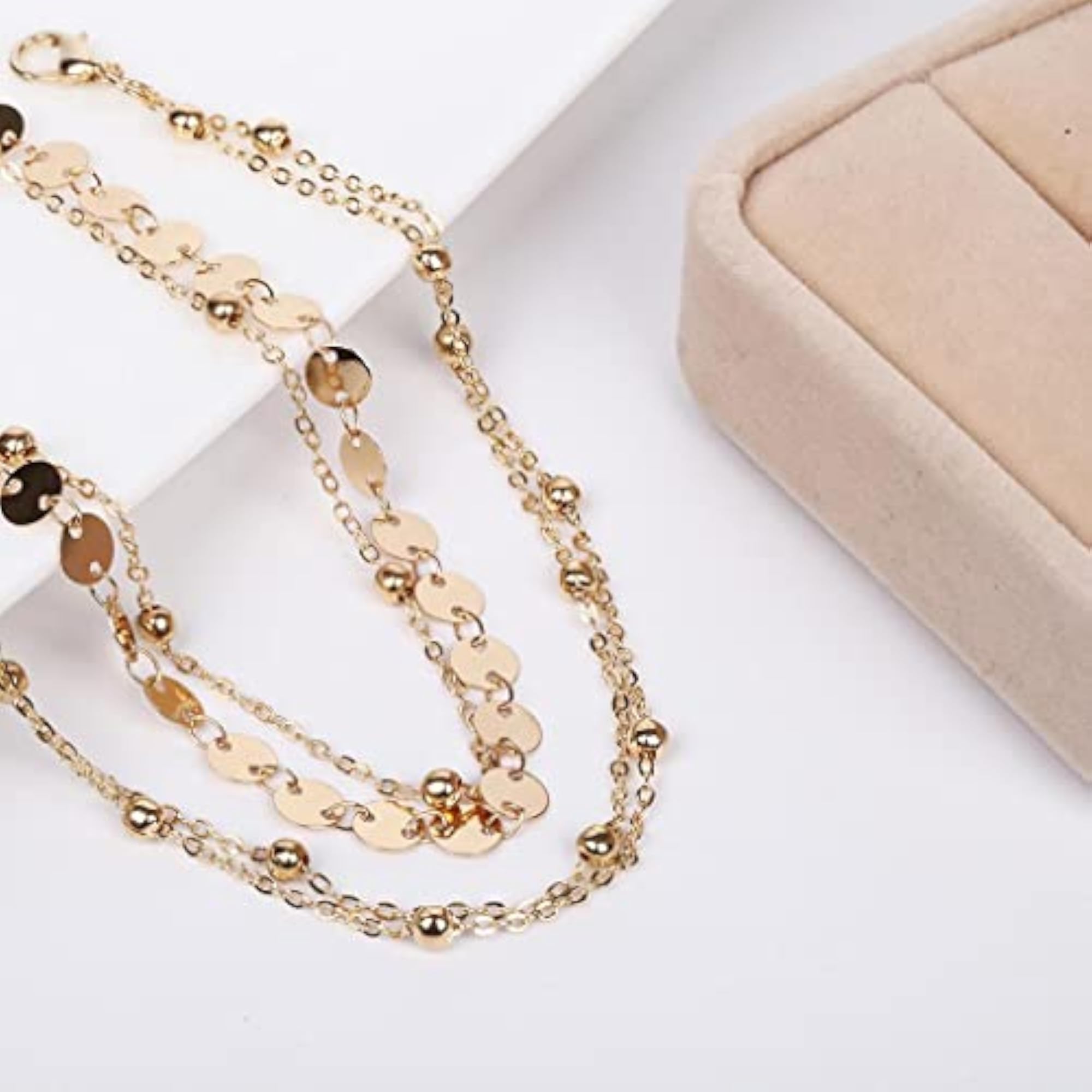 2 Piece Coin Sequin Anklet Chain, Barefoot Sandal Beach Gold