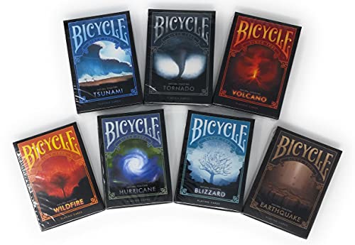 Collectable Playing Cards Bicycle Natural DISASTERS Playing Cards, 7 Deck Collector Set Earthquake, Tornado, Wildfire, Volcano, Hurricane, Tsunami & Blizzard!