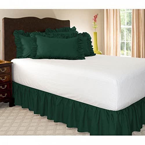 Surwin Falda de Cama con Volantes Elástico Embroider Cubre Canapés Falda de Cama de Caída Prueba De Polvo Plisado Suave Microfibra Decoración de Dormitorio Hotel (150x200x38cm,Verde Oscuro)
