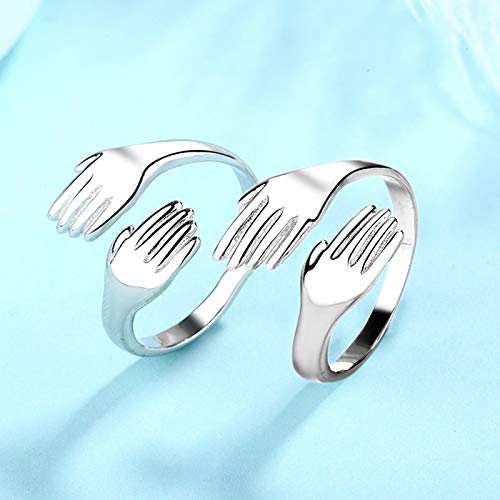 2PCS Couple Rings, Stainless Steel Hand Style Hug Embrace Statement Promise Anniversary Ring, Love Palms Hug Rings With Drill (Style A)