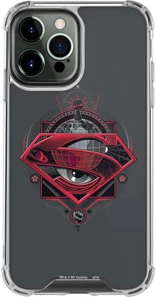 Skinit Clear Phone Case Compatible with iPhone 13 Pro Max - Officially Licensed DC Comics Superman Logo Background Pattern Design