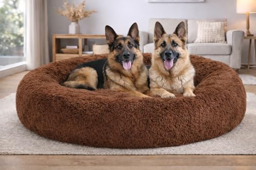 Image of ZEXSAZONE Summer Round Donut Pet Bed for Cats and Puppies Dogs Mat Cozy and Plush Raised Bedside Support Both Sides Use Like 2 in One Washable Sizes for Small Medium and Large Pets XL Brown