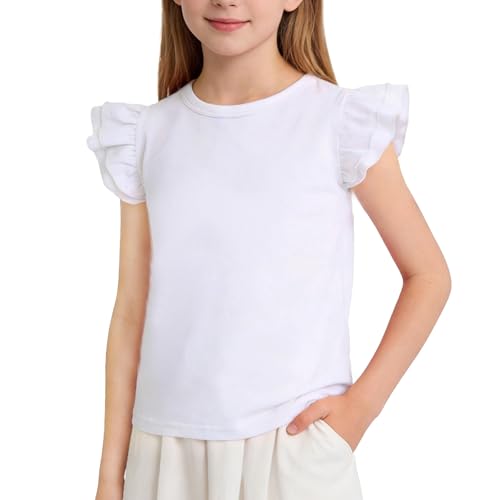Lista de Playera Blanca Niña al mejor precio. 47 Magic Park - Blusa para niña de 12 a 7 años con volantes, camisetas para niños y niñas, color liso, para niñas, 0033c_blanco, 4-5T